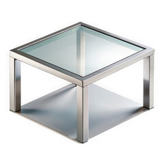 Modern glass and metal cube coffee table isolated on transparent background