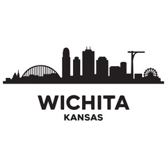 Fototapeta premium Wichita skyline horizontal banner. Wichita, Kansas. Vector template for your design. Vector black silhouette. with white background