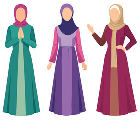 Muslim women wearing hijab in traditional dress, diversity and culture