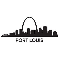 Naklejka premium Port Louis skyline silhouette. Vector illustration. Vector black silhouette. with white background