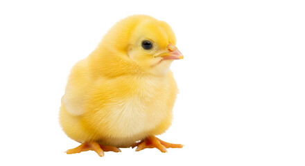 Obraz premium A cute fluffy newborn yellow chick, a small poultry bird, is isolated on a white studio background