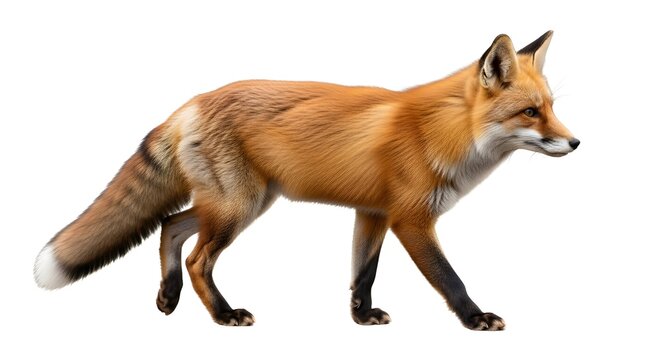 Fototapeta Red fox walking isolated on a clean white background.