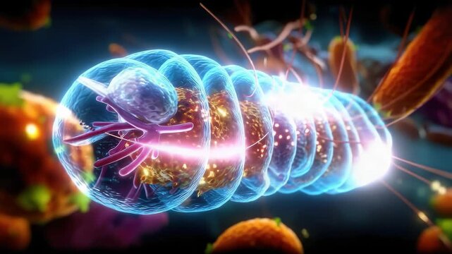 Cellular matrix design: bioenergetic organelle, crista line, powerhouse architecture, glowing segment, energy cluster, mitochondria center, dynamic shell, structural bend, microscopic zone