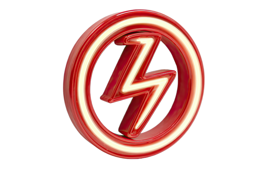 Red neon lightning bolt in a circle