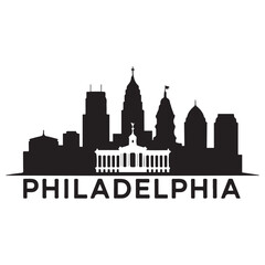 Obraz premium Philadelphia city skyline. Negative space city silhouette. Vector illustration. Vector black silhouette. with white background