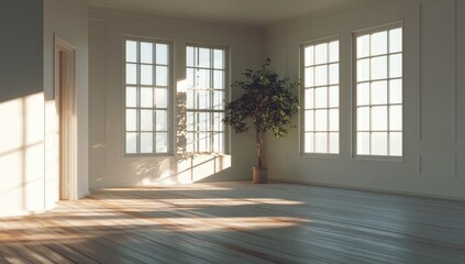 Sunlight streams into an empty room