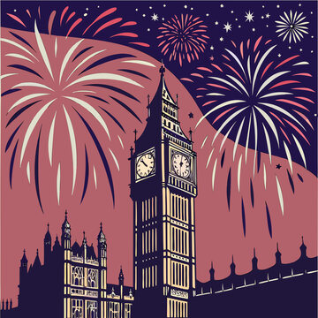 Big ben and parliament under a firework display