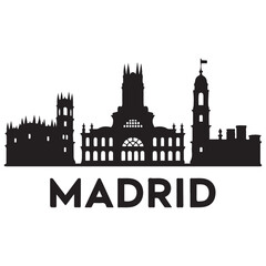 Fototapeta premium Vector Madrid skyline. Travel Madrid famous landmarks. Business and tourism concept for presentation, banner, web site. Vector black silhouette. with white background