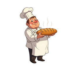 A cheerful baker is holding a freshly baked loaf of bread, isolated on transparent background, showcasing his culinary skills and the aroma of his bakery