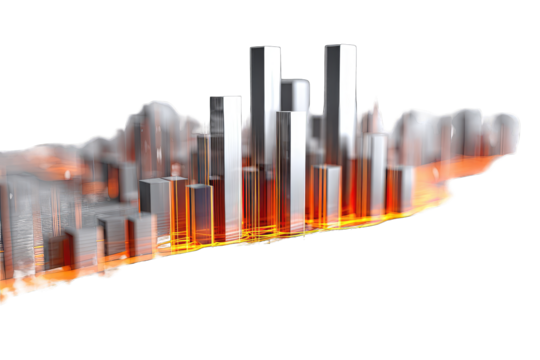 Abstract city skyline emerging from fiery mist