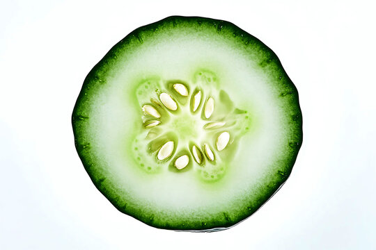 Close up slice of fresh green cucumber on white background