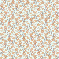 Elegant seamless pattern featuring hand drawn flowers and leaves in delicate pastel shades