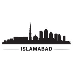Naklejka premium Islamabad skyline silhouette. Vector illustration. Vector black silhouette. with white background