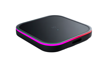 Sleek square device with glowing ring