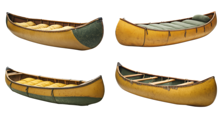 Four canoes are shown with varying contents on transparent background