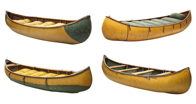 Four canoes are shown with varying contents on transparent background