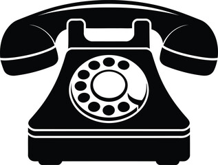 Vintage Rotary Telephone Icon in Black and White on Transparent Background