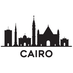Obraz premium Vector Cairo skyline. Travel Cairo famous landmarks. Business and tourism concept for presentation, banner, web site. Vector black silhouette. with white background