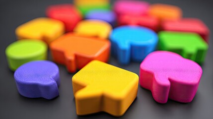 Colorful speech bubbles arranged on a dark background.