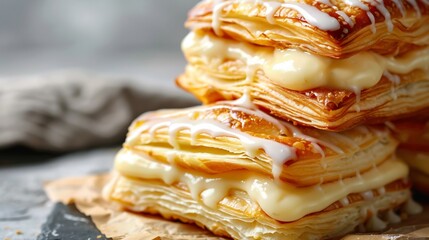 Cronut Croissant Doughnut hybrid, filled, glazed, creative pastry, boutique bakery feel, soft natural light, close up texture