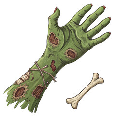 Fototapeta premium Gruesome zombie hand and bone isolated on transparent background