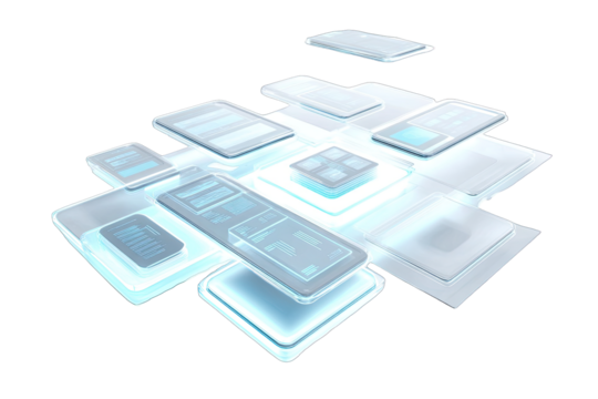 Abstract network of translucent blocks