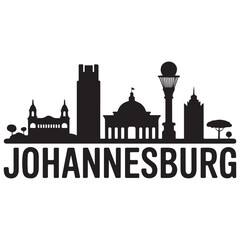 Naklejka premium Vector Johannesburg skyline. Travel Johannesburg famous landmarks. Business and tourism concept for presentation, banner, web site. Vector black silhouette. with white background