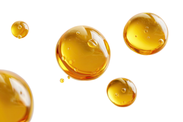 Amber liquid spheres,  close-up,  on black background.  Fluid,  translucent orbs,  various sizes,  light refracting