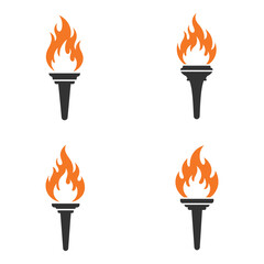 Four black torches with orange and yellow flames on white background