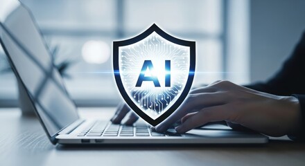 Artificial intelligence security shield protecting digital data and computer systems from cyber threats