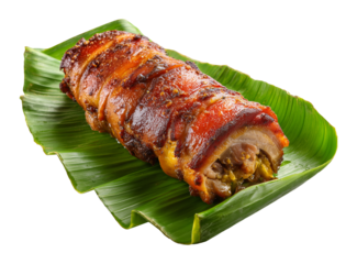 Lechon on Banana Leaf Isolated on Transparent Background PNG
