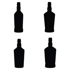 Four black silhouettes of liquor bottles on white background