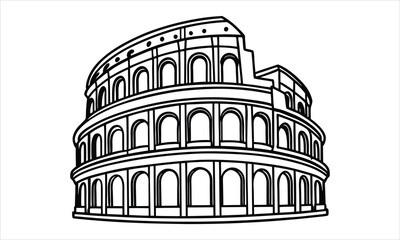 Colosseum T-Shirt Silhouette and Vector Line Art, Intricate Design Perfect for Adult Coloring Books, Relaxation, Stress Relief, Printable Art, and Creative Therapy Activities.
