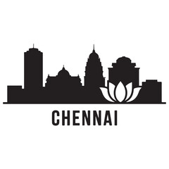 Naklejka premium Chennai skyline silhouette. Black Chennai city. Vector black silhouette. with white background