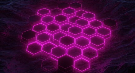 Neon pink hexagonal grid on a dark wavy background