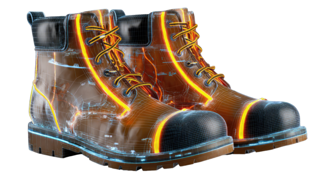 High-tech work boots, glowing