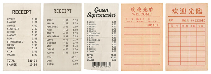 PNG Vintage receipts collection display, element set on transparent background
