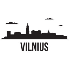 Obraz premium Vilnius skyline silhouette. Black Vilnius city. Vector black silhouette. with white background