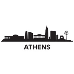 Naklejka premium Athens, Georgia skyline silhouette. Black Athens city. Vector black silhouette. with white background