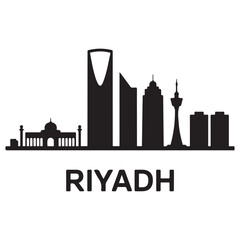 Fototapeta premium Vector Riyadh skyline. Travel Riyadh famous landmarks. Business and tourism concept for presentation, banner, web site. Vector black silhouette. with white background