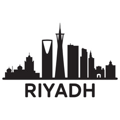 Obraz premium Vector Riyadh skyline. Travel Riyadh famous landmarks. Business and tourism concept for presentation, banner, web site. Vector black silhouette. with white background