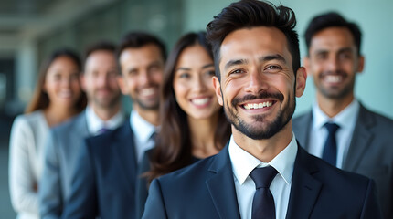 Diverse Group of Business Professionals Smiling in a Line team teamwork