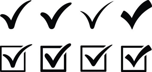 Check Marks Collection Icon Set, Different Styles Isolated on White Background