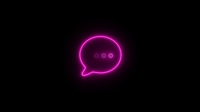 neon massage icon animation video , Group Message icon animation , glowing neon bule color speech bubble chat warning attention speak conversation sign symbol on black background