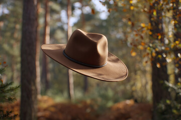 An autumn hat against an autumn backdrop. Concept: the end of summer, the beginning of autumn, the change of seasons, seasonal autumn items.