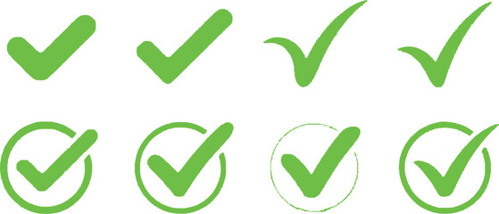 Collection of Lime Green Check Marks with Transparent Background Icon Set, Grunge Style © MDABDUS