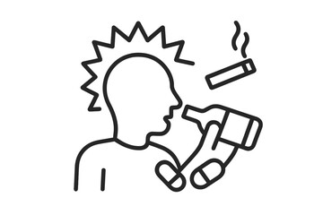 Person holding a drink and cigarette with a spiky outline in a simple illustration style