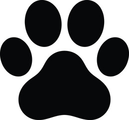 Flat Monochrome Paw Print Icon on Transparent Background Detailed Animal Track Shape
