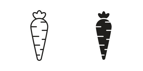 Two simple carrot icons: one line art, one solid black. Isolated on white.