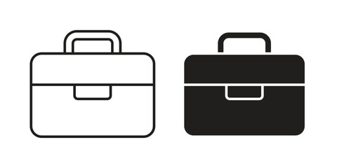 Two briefcase icons: one line art, one solid black. Isolated on white background. Perfect for business or office themes.